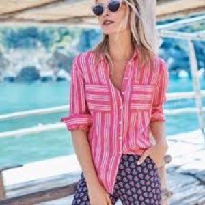 Boden Women's Petite 100% Linen Button-down Shirt Pink White Summer Stripe sz 6P